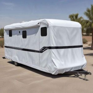 image of RV parked outdoor protected by RV cover 