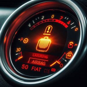 Fiat 500 dashboard with an illuminated airbag warning light